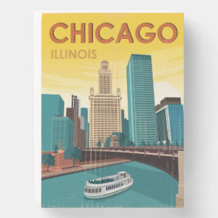 Señal Decorativa De Madera Viaje de vintage de la línea aérea del río Chicago