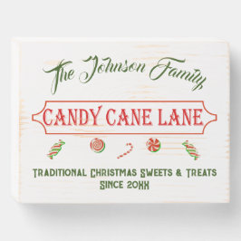 Señal Decorativa De Madera Vintage Christmas Candy Cane Lane Red & Green