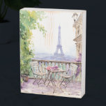 Señal Decorativa De Madera Watercolor Eiffel Tower Paris Café Francés<br><div class="desc">El Rótulo Watercolor Eiffel Tower Paris French Cafe Wooden Box cuenta con una zona de estar con una cafetera francesa de acuarela,  con París y la Torre Eiffel como telón de fondo. Creado por Evco Studio www.zazzle.com/store/evcostudio</div>