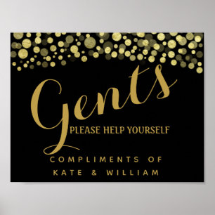 Señal del baño de Gents - Cartel GOLD de la cesta