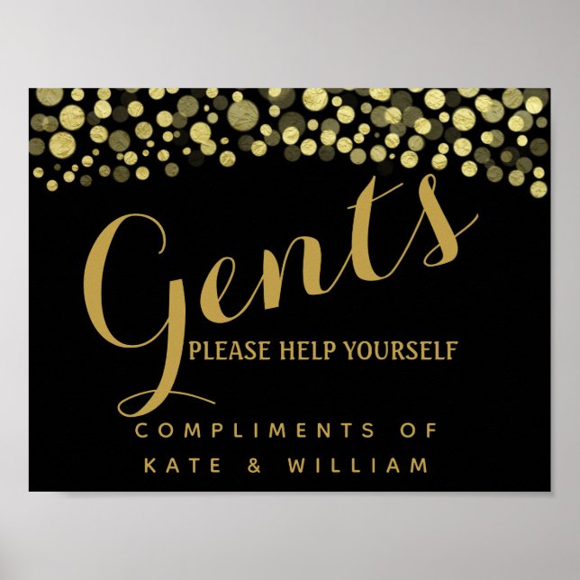 Señal del baño de Gents - Cartel GOLD de la cesta  (Frente)
