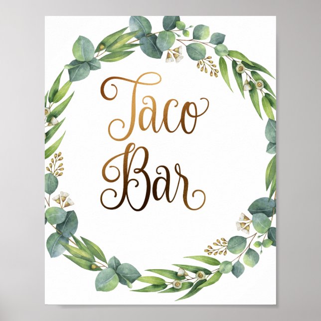Señal del boda Eucalyptus para el taco bar (Frente)