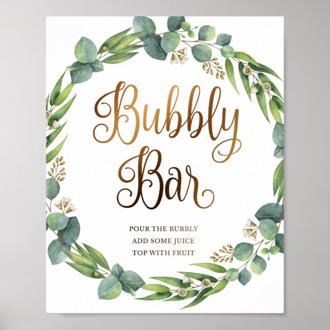 Señal del boda Eucalyptus para la barra de burbuja (Frente)