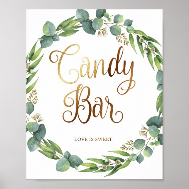 Señal del boda Eucalyptus para la barra de dulces (Frente)