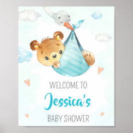 Señal del fiesta de bienvenida a la cigüeña poster