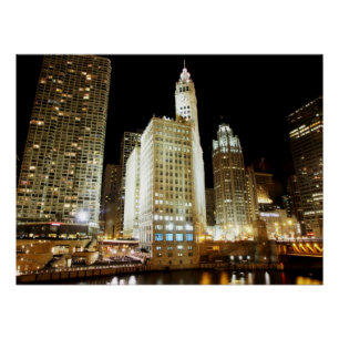 Señal famosa de Chicago en la noche