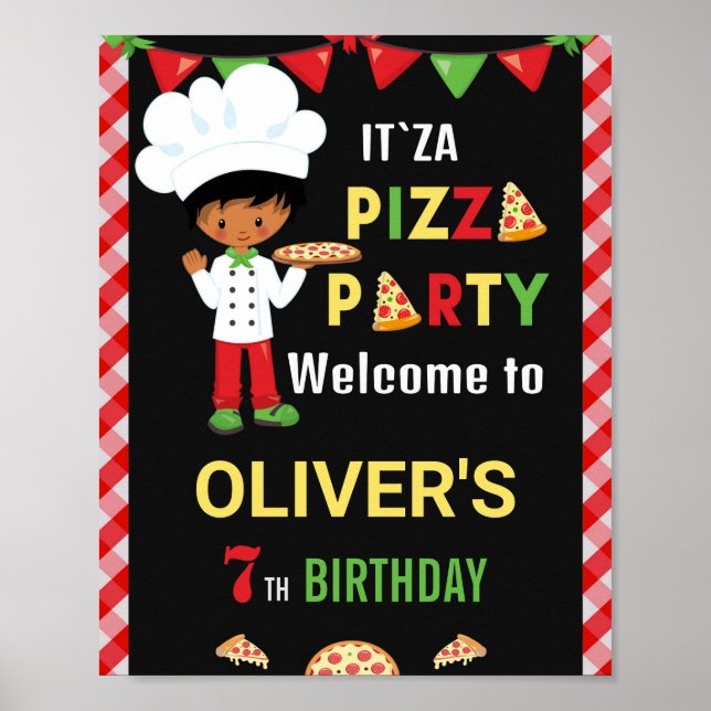 Señal fiesta de bienvenida Pizza Niño chef poster (Frente)