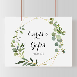Señal geométrica dorada de tarjetas y regalos trop