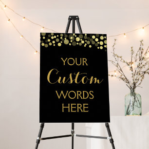 señal personalizada de confeti dorado y negro