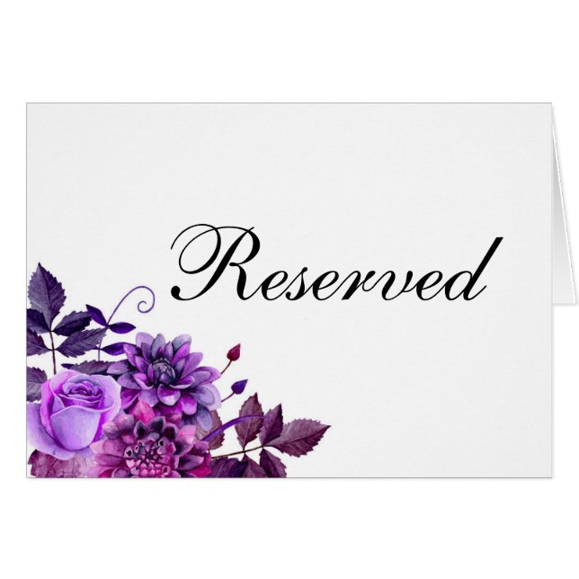 Señal reservada. Boda púrpura. Señal de mesa flora (Anverso (Horizontal))