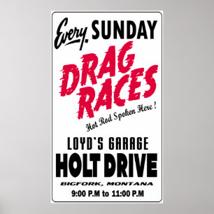 señal vintage Holt Drive Drag Races blanco