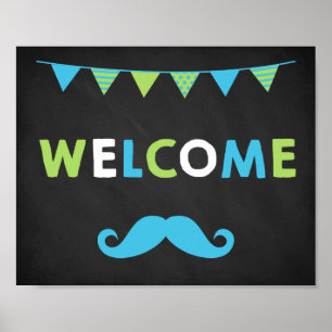 Señales de bienvenida de color azul y verde bigote