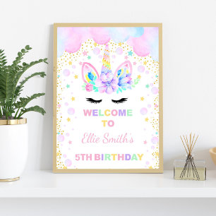 Señales de bienvenida de Unicornio en la nube púrp