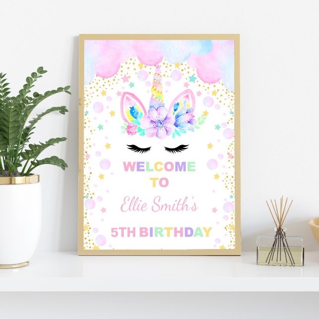 Señales de bienvenida de Unicornio en la nube púrp (Pink Purple Cloud Unicorn Welcome Signs)