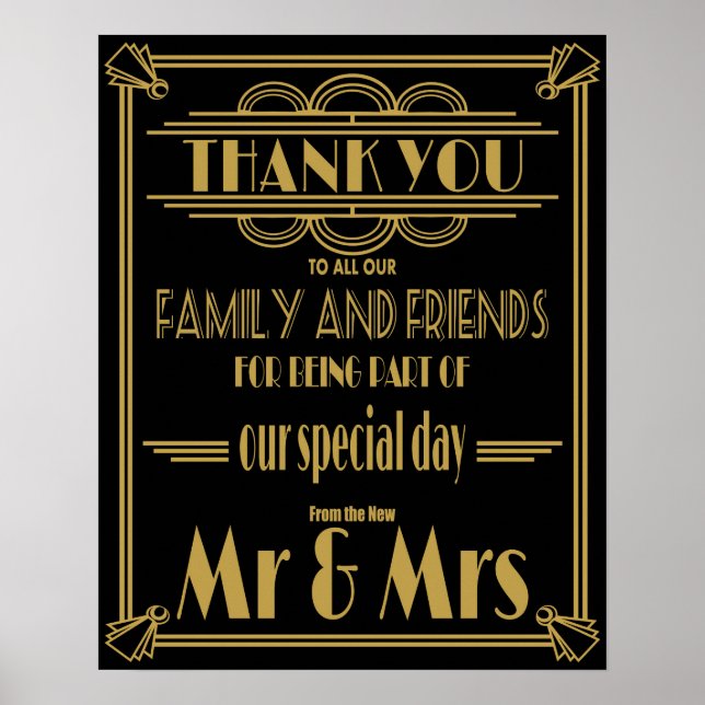 Señales de boda de mesa de Art Deco (Frente)