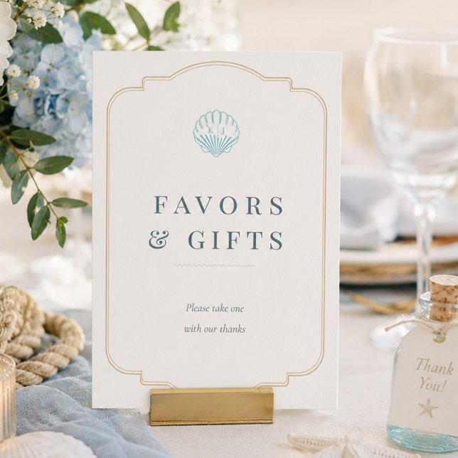 Señales de Favor de Mesa de Boda de Conchas Náutic (Nautical Seashell Wedding Tabletop Favor Signs)