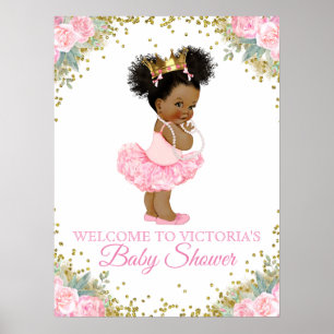 Señales de fiesta de bebé princesa afroamericana