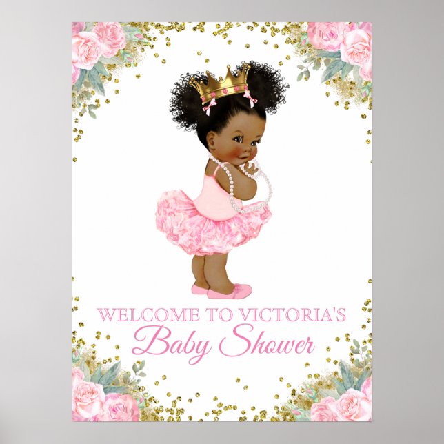 Señales de fiesta de bebé princesa afroamericana (Frente)