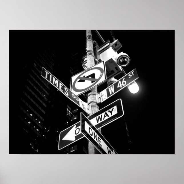 Señales de la carretera Times Square en blanco y n (Frente)