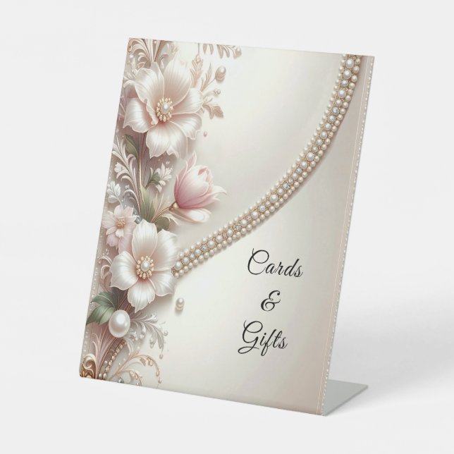 Señales de mesa con adornos florales y perlas (Anverso)