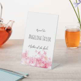 Señales de mesa de boda con flores de acuarela ros