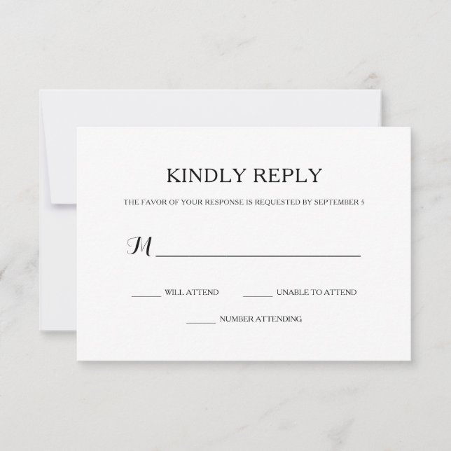 Sencilla Básica de Boda Blanca y Negra RSVP (Anverso)