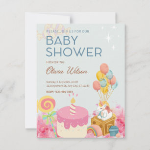 Sencilla Candy Pink Fun Baby Girl Invitación A La