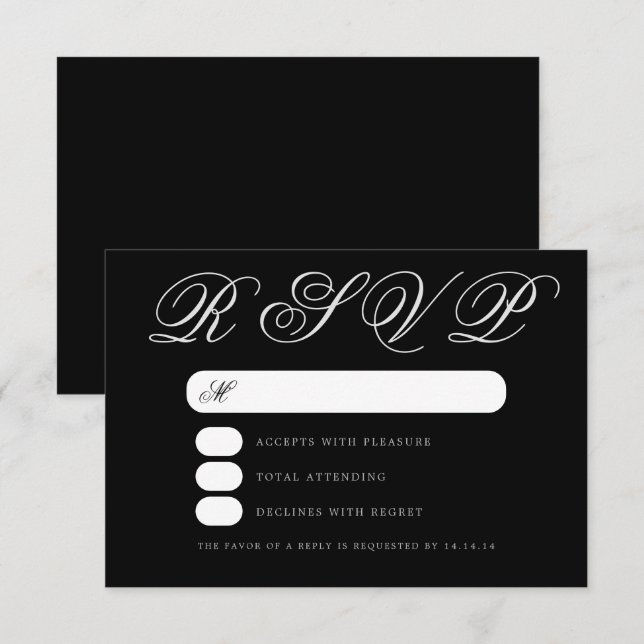 Sencilla elegancia de la boda Black Script RSVP (Anverso / Reverso)