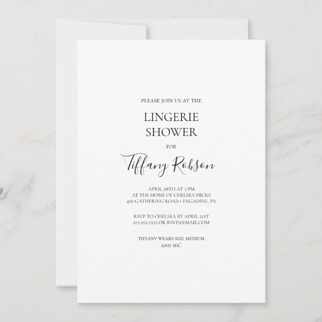 Sencilla Elegancia Lingerie Shower Invitación (Anverso)