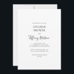 Sencilla Elegancia Lingerie Shower Invitación<br><div class="desc">Esta sencilla y elegante ducha de lencería es perfecta para su evento moderno en blanco y negro minimalista. El diseño presenta un tipo de letra contemporáneo mínimo acompañado de caligrafía formal. ¡Manténgalo como está,  o elige personalizarlo con tu propia obra de arte o fotos!</div>