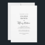 Sencilla Elegancia Lingerie Shower Invitación<br><div class="desc">Esta sencilla y elegante ducha de lencería es perfecta para su evento moderno en blanco y negro minimalista. El diseño presenta un tipo de letra contemporáneo mínimo acompañado de caligrafía formal. ¡Manténgalo como está,  o elige personalizarlo con tu propia obra de arte o fotos!</div>
