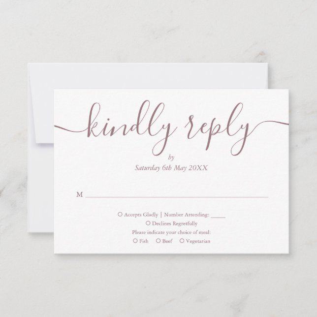 Sencilla Elegante Opción de Comida RSVP con Letra  (Anverso)