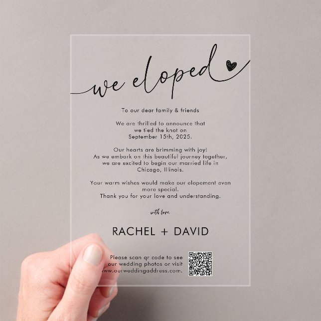 Sencilla, hemos elegido Invitación de Elopement Có (Insitu (portátil))