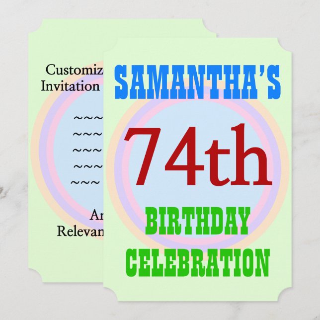 Sencilla invitación "74ª CELEBRACIÓN DE CUMPLEAÑOS (Anverso / Reverso)