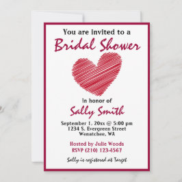 Sencilla Invitación a ducha de novias en el corazó