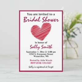 Sencilla Invitación a ducha de novias en el corazó