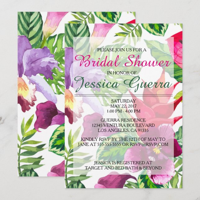 Sencilla invitación a la ducha de novia tropical (Anverso / Reverso)