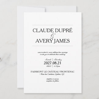 Sencilla Invitación de Boda Bilingüe Francés Inglé