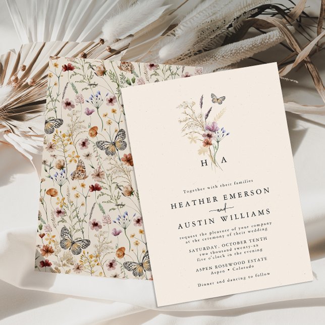 Sencilla Invitación de Boda Boho (Tan Boho Wildflower Wedding Invitation and Gifts Collection by Painted Paperie
)