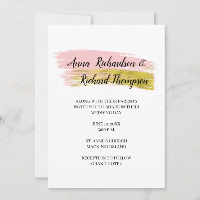 Sencilla invitación de boda con trazo de pincel de (Anverso)