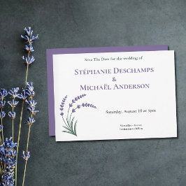 Sencilla invitación de boda de lavanda para guarda