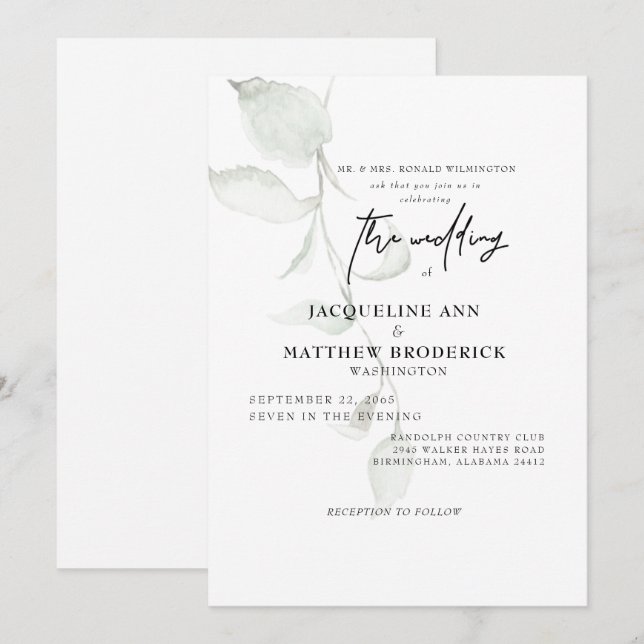 Sencilla Invitación de Boda de los Padres de la No (Anverso / Reverso)