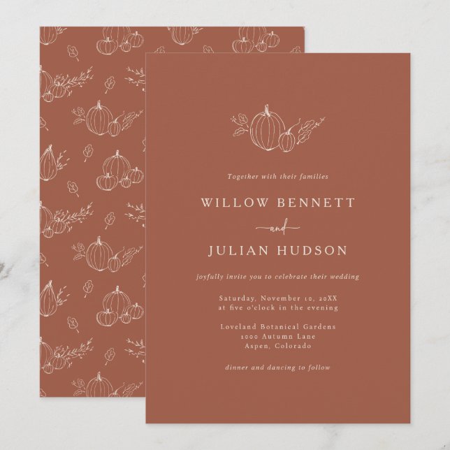Sencilla Invitación de Boda de Otoño (Anverso / Reverso)