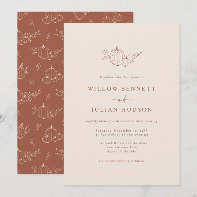 Sencilla Invitación de Boda de Otoño (Anverso / Reverso)