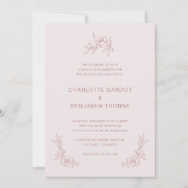 Sencilla Invitación de Boda de Rosa Rosada
