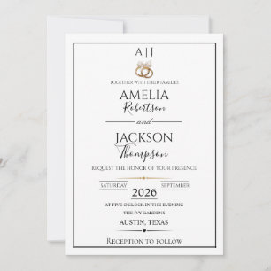 Sencilla Invitación de Boda Económica en Blanco y