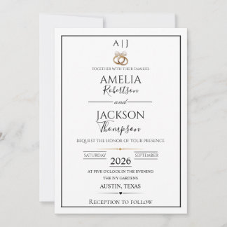 Sencilla Invitación de Boda Económica en Blanco y 