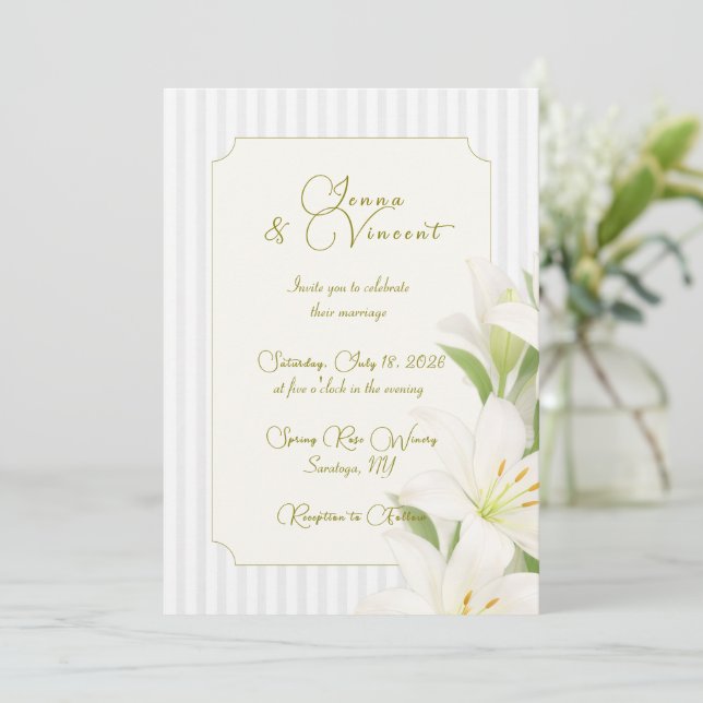 Sencilla Invitación de Boda Floral de Lirio con Ra (Anverso de pie)