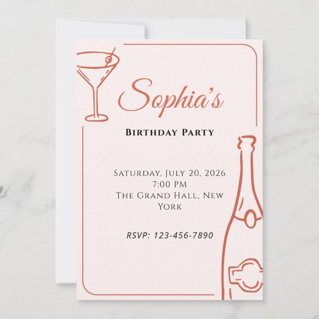 Sencilla invitación de cumpleaños de adulto con ch (Anverso)