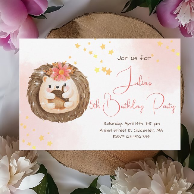 Sencilla Invitación de cumpleaños de erizo con acu (Subido por el creador)